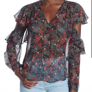 Veronica Beard Blakely Cold Shoulder Silk Floral Blouse